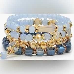NEW Set of 4 bohemian blue beaded bracelet